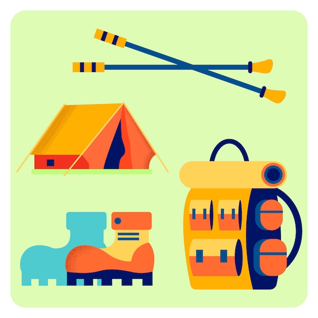 Premium Vector | Camping equipment flat vector illustration set