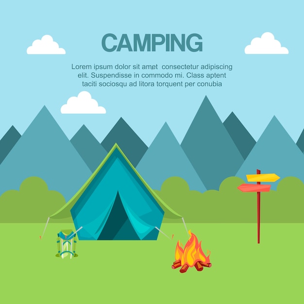 Premium Vector | Camping in forest banner vector illustration. vacation ...