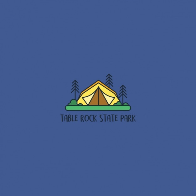 Camping logo on a blue background