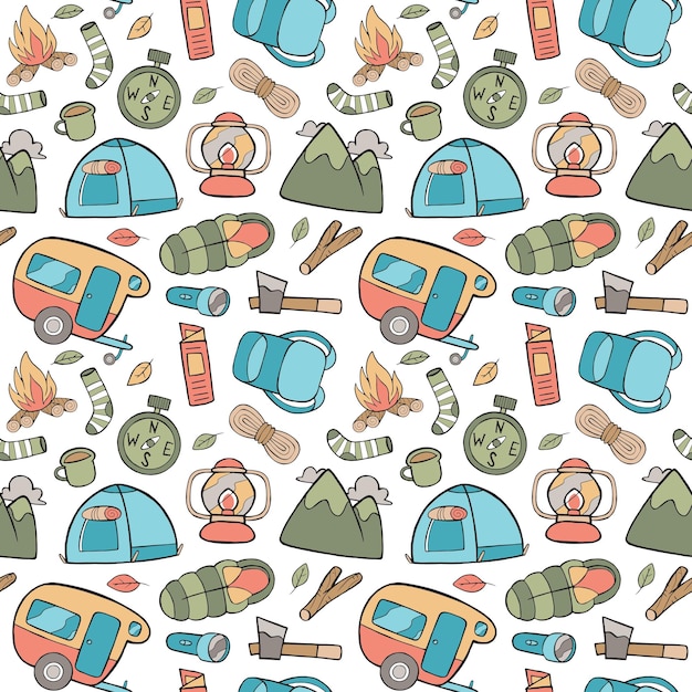 Premium Vector | Camping pattern in flat design style