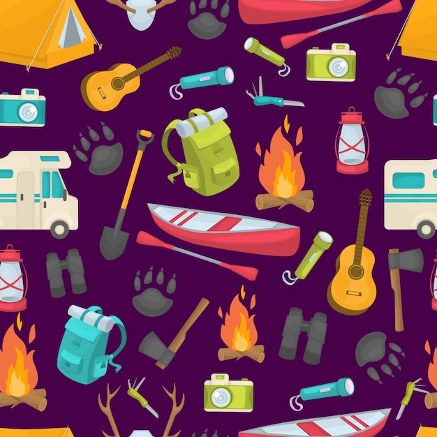 Free Vector Camping seamless pattern