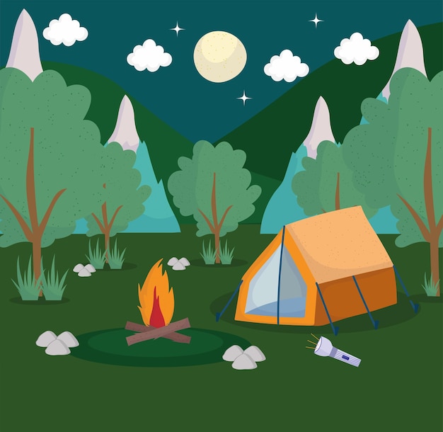 Premium Vector | Camping tent forest
