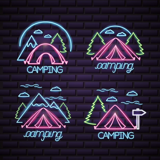 Download Free Vector | Camping trip logo in neon style