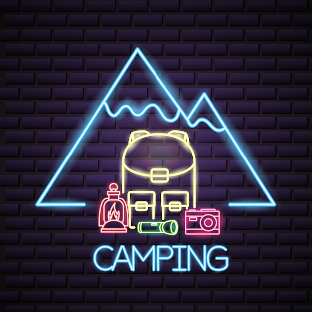 Download Free Vector | Camping trip in neon style