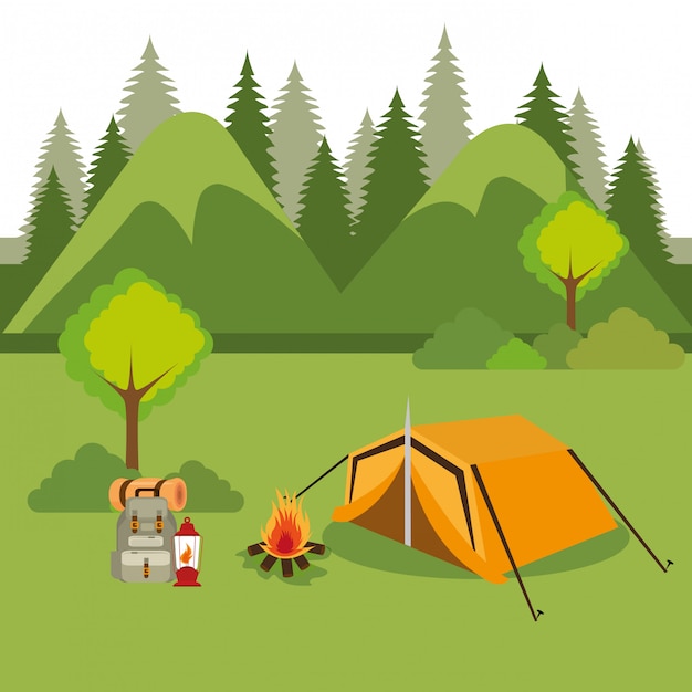 Premium Vector | Camping Zone With Tent Sunset Scene