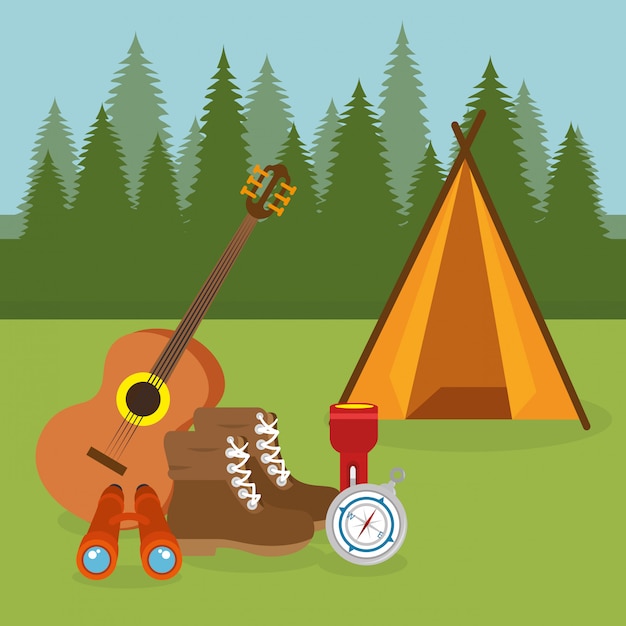 Download Free Vector | Camping zone with tent scene