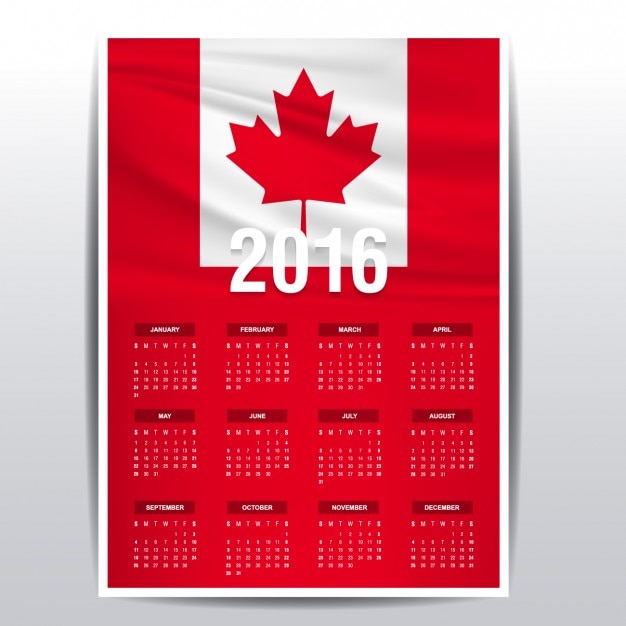 Free Vector Canada calendar of 2016
