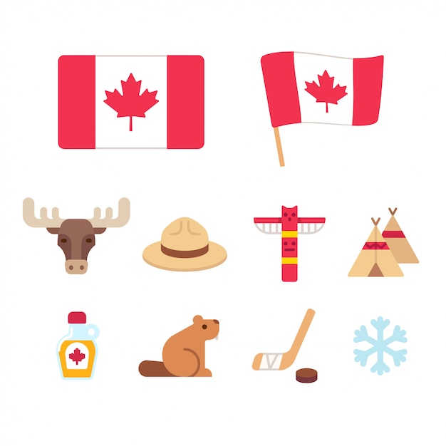 Canada cartoon icons set Vector | Premium Download