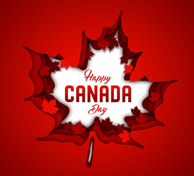 カナダの独立記念日 赤いカナダのカエデの葉のペーパーアート プレミアムベクター