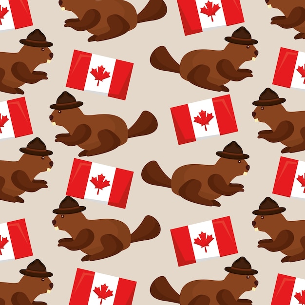プレミアムベクター カナダの旗 ビーバー 帽子 ベクトル イラスト