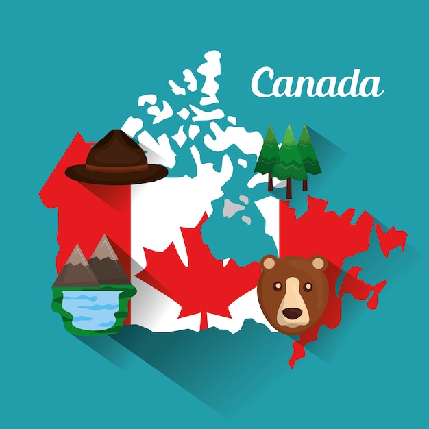 Premium Vector Canada Flag Map Hat Bear Lake Mountain