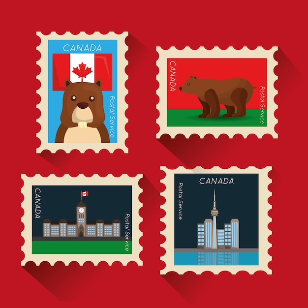 カナダ 郵便切手 国民 シンボル ベクトル イラスト プレミアムベクター