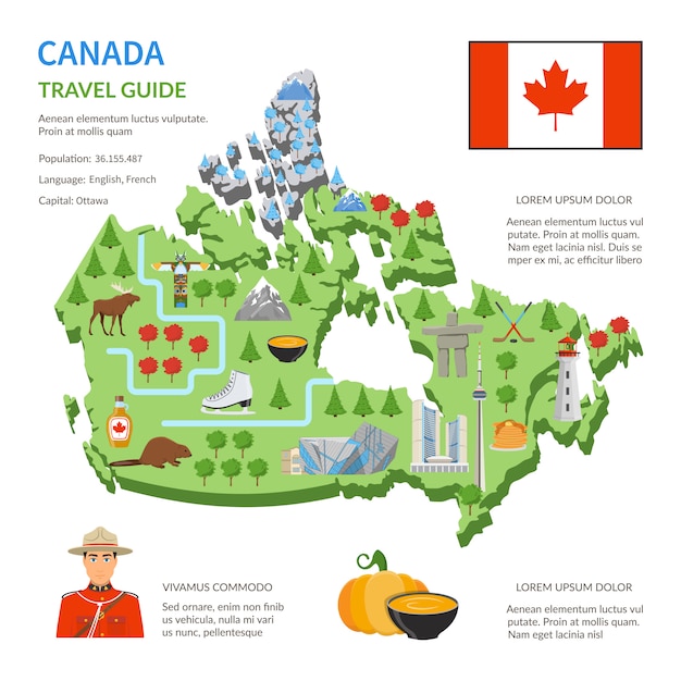 Free Vector  Canada travel guide flat map poster