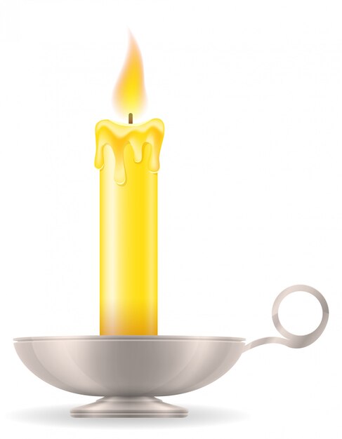 Candle with candlestick old retro vintage vector
