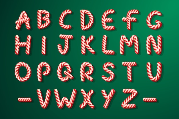 Premium Vector | Candy cane christmas alphabet candy letters for holiday