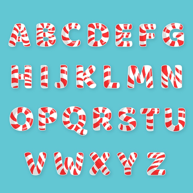 Free Vector | Candy cane christmas alphabet illustration