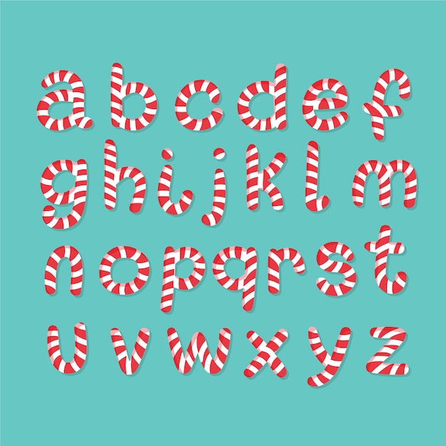 Premium Vector | Candy cane christmas alphabet