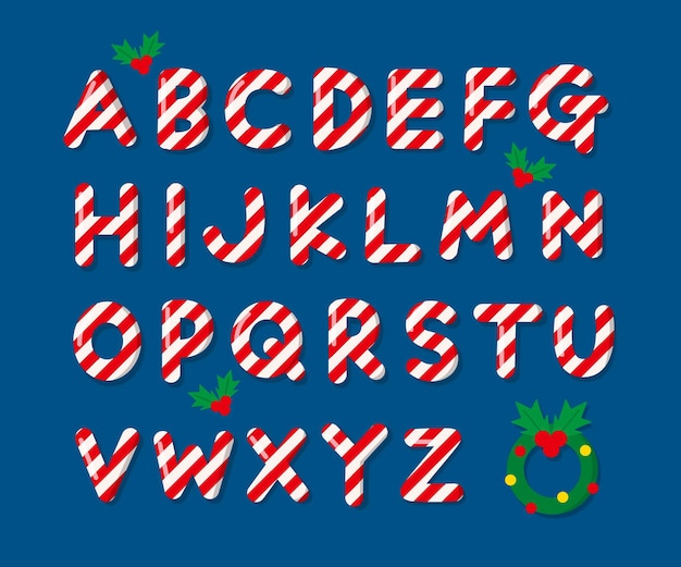 Premium Vector | Candy cane christmas alphabet