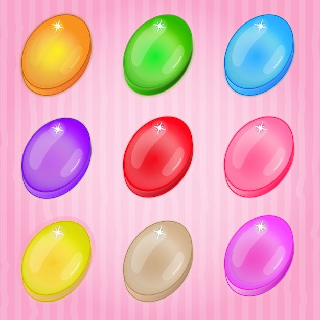 Premium Vector | Candy oval colourful match 3 game.