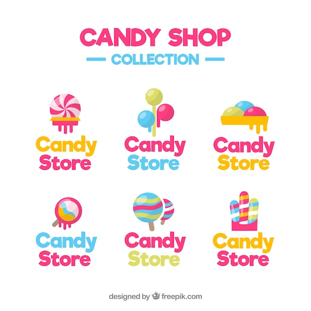 Download Free Download This Free Vector Candy Shop Logos Collection For Companies Use our free logo maker to create a logo and build your brand. Put your logo on business cards, promotional products, or your website for brand visibility.