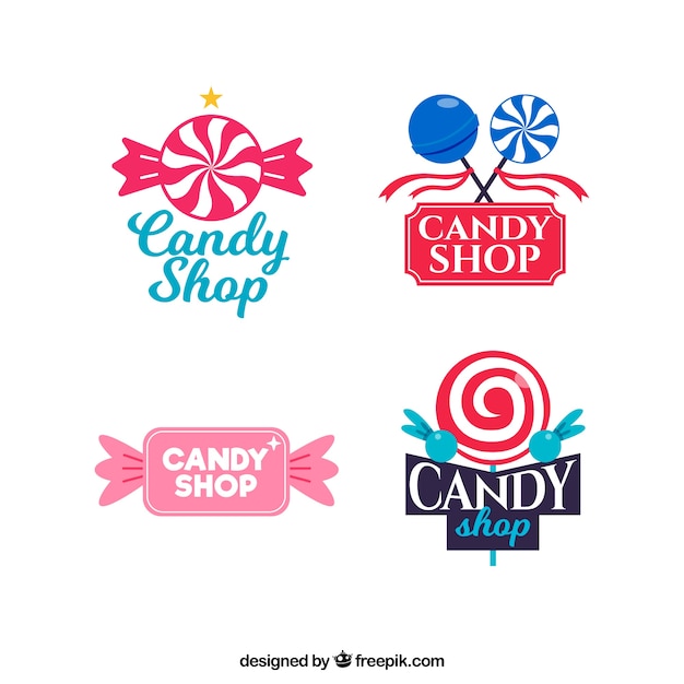 Candy shop logos collection for companies | Free Vector