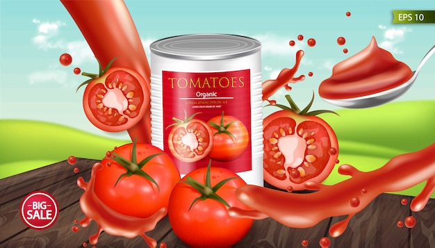 Canned tomatoes realistic mockup | Premium Vector