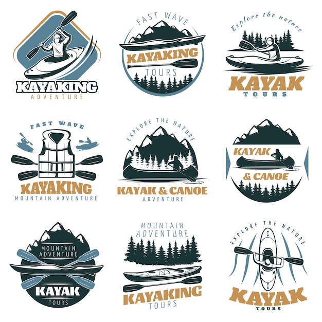 canoe kayak kayaking kajaka zestaw emblems canoa
