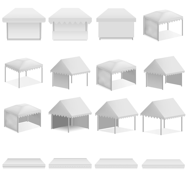 Download Premium Vector Canopy Shed Overhang Awning Mockup Set Realistic Illustration Of 16 Canopy Shed Overhang Awning Mockups For Web