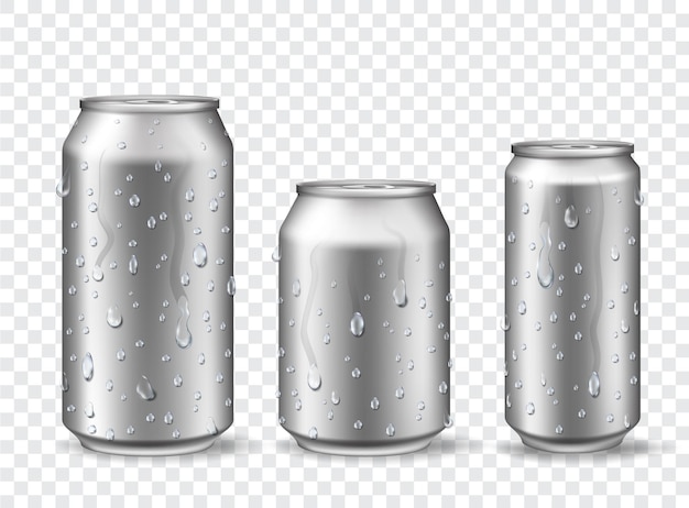 Premium Vector | Cans with condensation. cold aluminum beer, energy