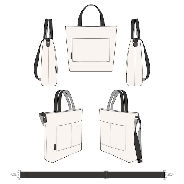 Canvas tote bag fashion flat templates Vector | Premium Download