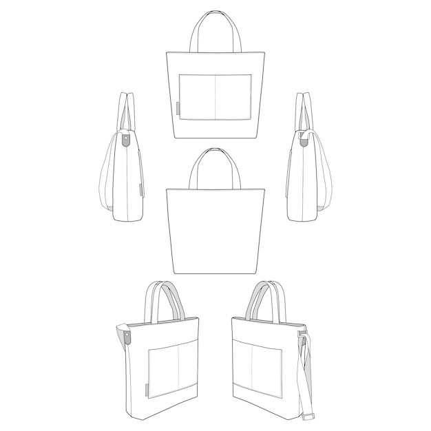 Canvas tote bag fashion flat templates Vector | Premium Download