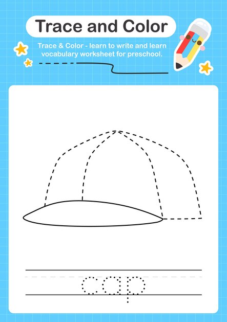 Premium Vector | Cap trace and color preschool worksheet trace for kids ...