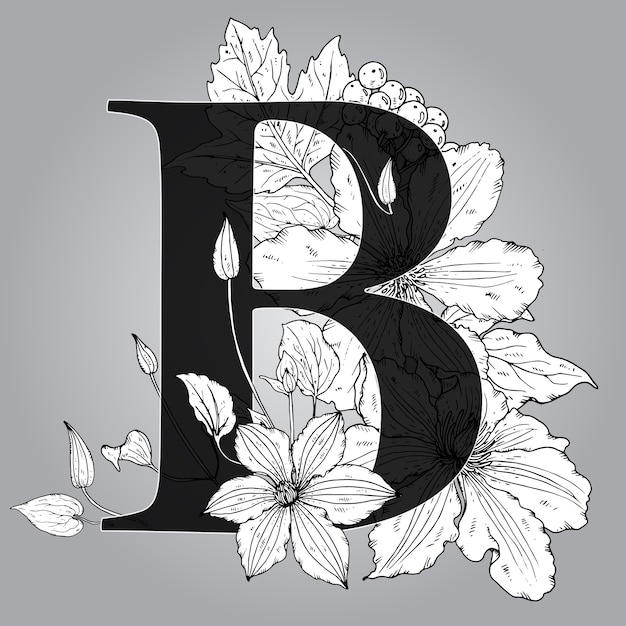 Premium Vector | Capital Letter "b" , Floral Monogram With Hand Drawn ...