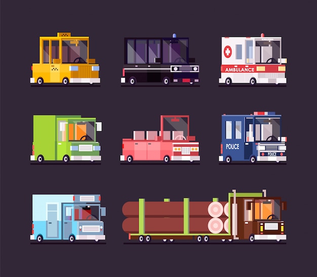 Premium Vector | Car and bus pixel art set. transport icons police car ...