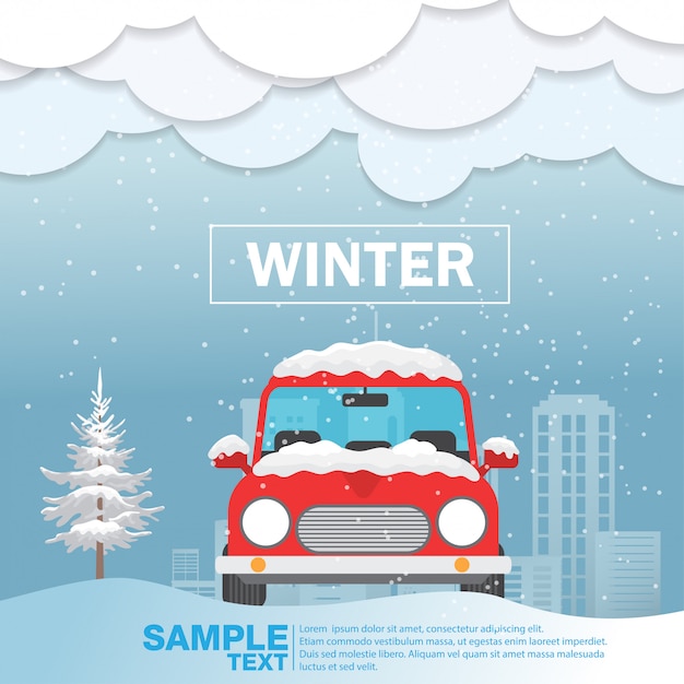 Car front view on snow winter season vector illustration Premium Vector