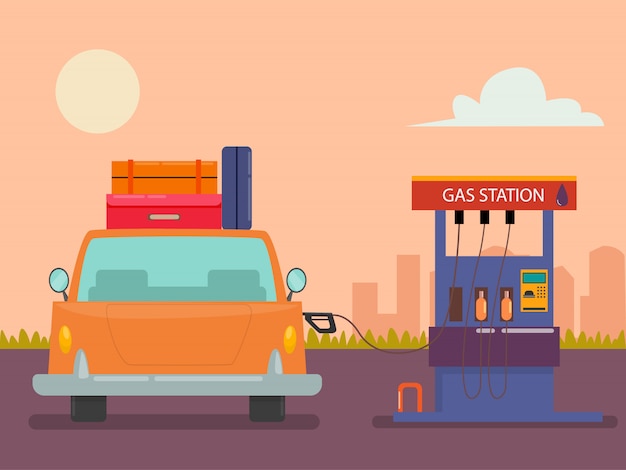 Premium Vector | Car at gas station