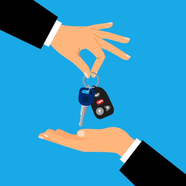 Car keys with men hands flat Premium Vector
