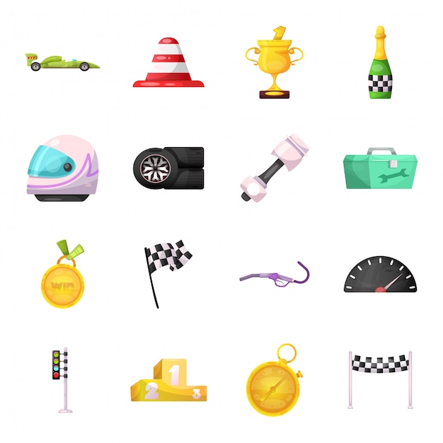 Car of race cartoon icon set | Premium Vector