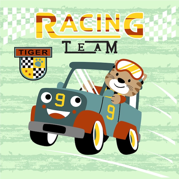 Premium Vector | Car racing cartoon with cute racer