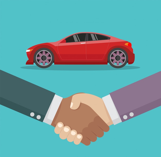 Premium Vector | Car salesman handshake and new car.