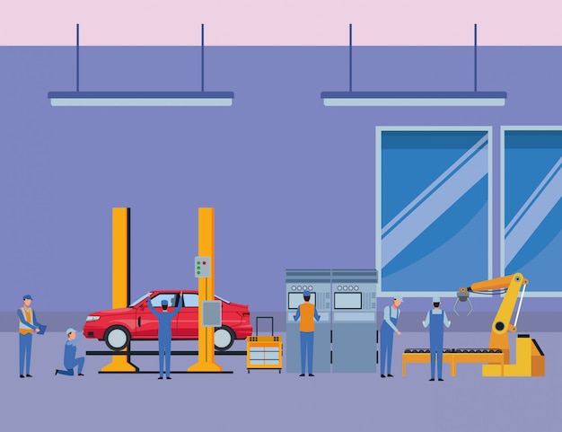 Premium Vector | Car service manufacturing cartoon