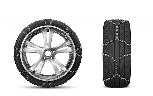 Download Car tires with snow chains for winter road | Free Vector