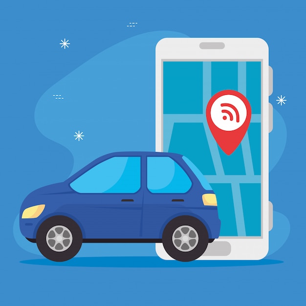 Premium Vector | Car with smartphone using gps app vector illustration ...