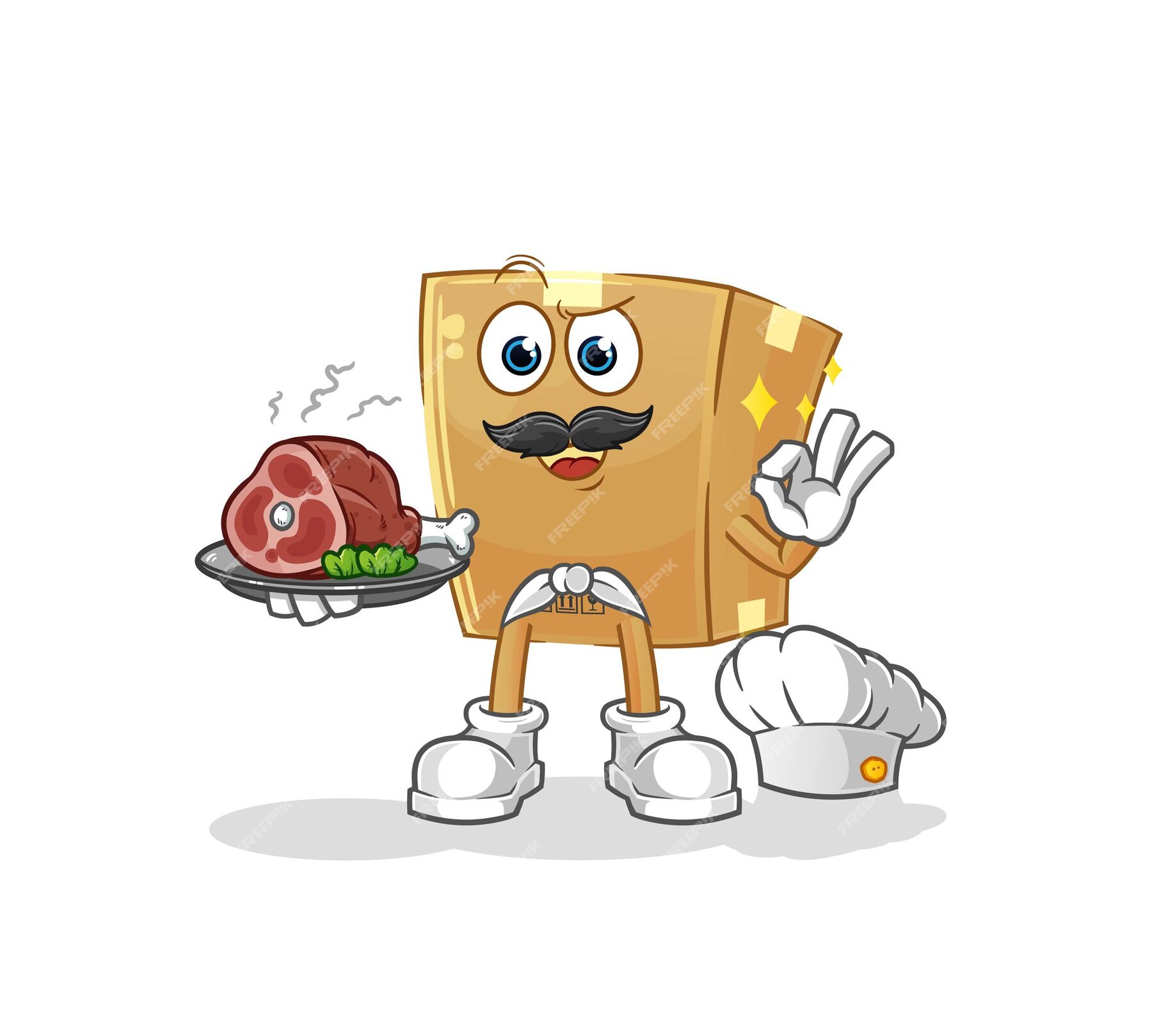 Premium Vector | Cardboard box chef with meat mascot. cartoon vector