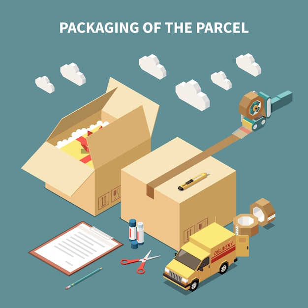 Cartoon figure showing packaging of the parcel