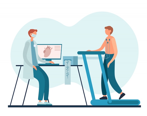 Premium Vector Cardiologist And Patient During Stress Test In Hospital