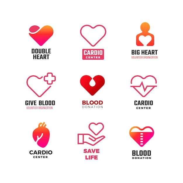 Cardiology and blood donation medical logos Premium Vector