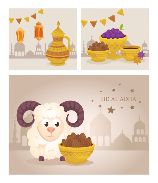 Premium Vector Cards Eid Al Adha Mubarak Happy Sacrifice Feast With Decoration