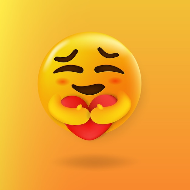 Premium Vector | Care cute emoji hugging a red heart