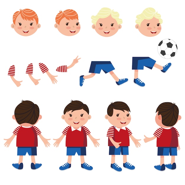 Carefree boys characters set with different poses Free Vector